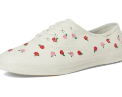 Keds Champion Canvas Lace Up Cream/Red Rose Embroidery