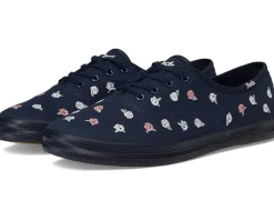 Keds Champion Canvas Lace Up Navy/Pink Rose Embroidery Discount