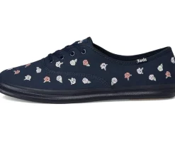 Keds Champion Canvas Lace Up Navy/Pink Rose Embroidery Discount