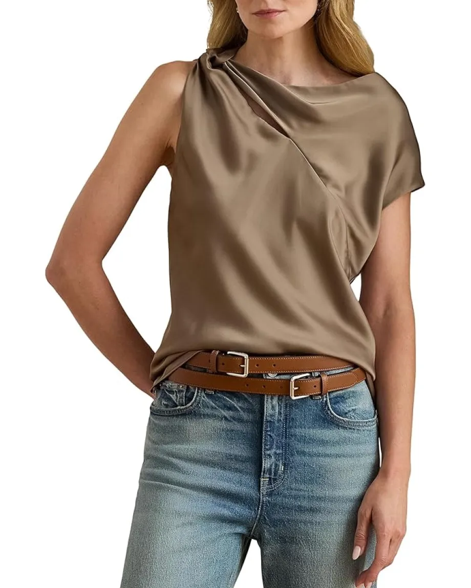 Women Lauren Ralph Lauren Charmeuse Asymmetrical Blouse