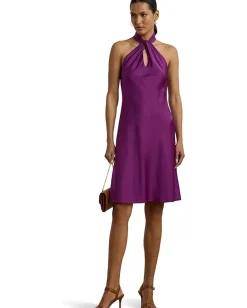 Lauren Ralph Lauren Charmeuse Halter Cocktail Dress Purple Dawn