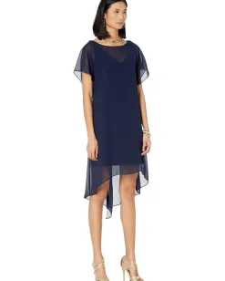 Women Adrianna Papell Chiffon Overlay Sheath Dress