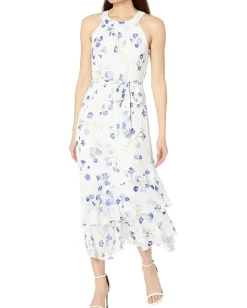 Women Calvin Klein Chiffon Print Mock Neck Maxi Dress