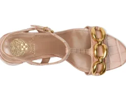 Vince Camuto Chirie Chain Link Block Heel Sandals Chai Latte