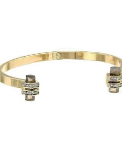 House of Harlow 1960 Chrysalis Cuff Bracelet Gold Tone/Smokey Quartz Resin/Smokey Grey Pave Hot