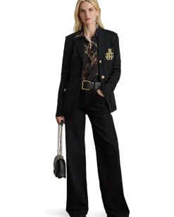 Lauren Ralph Lauren Classic Fit Belting-Print Satin Shirt Black Multi New