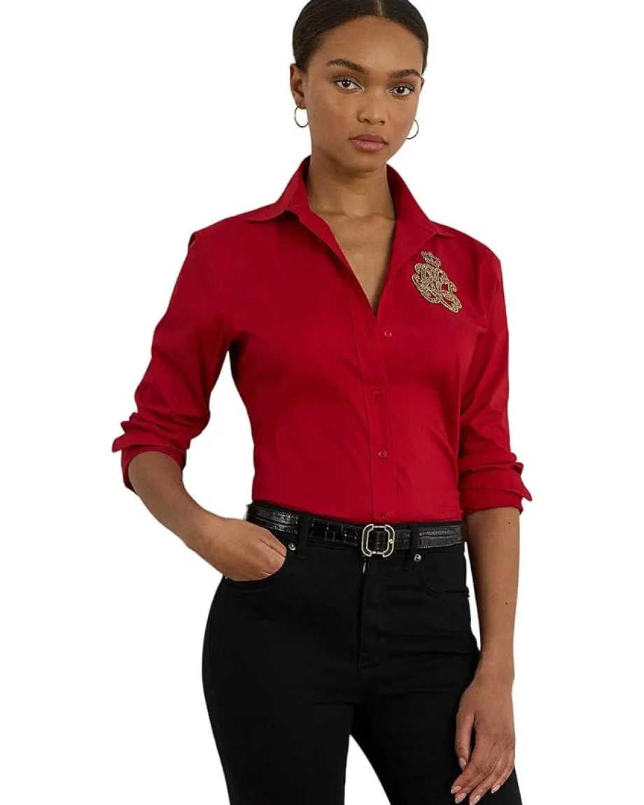 Lauren Ralph Lauren Classic Fit Logo Cotton-Blend Shirt Ralph Red Best