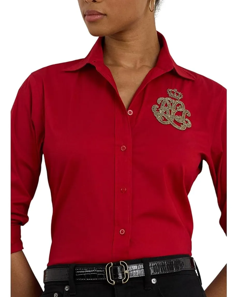 Lauren Ralph Lauren Classic Fit Logo Cotton-Blend Shirt Ralph Red Best