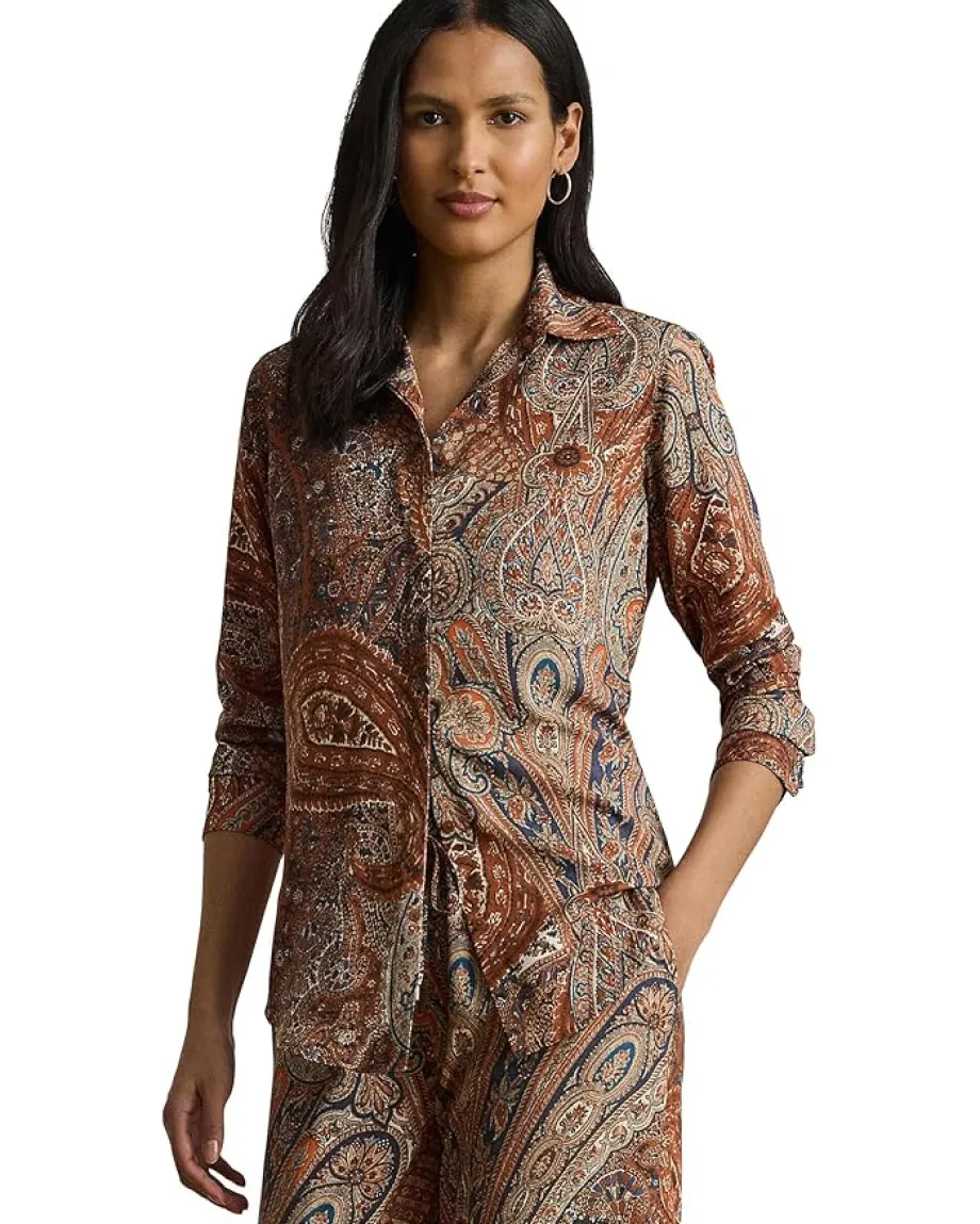 Women Lauren Ralph Lauren Classic Fit Paisley Crepe Shirt