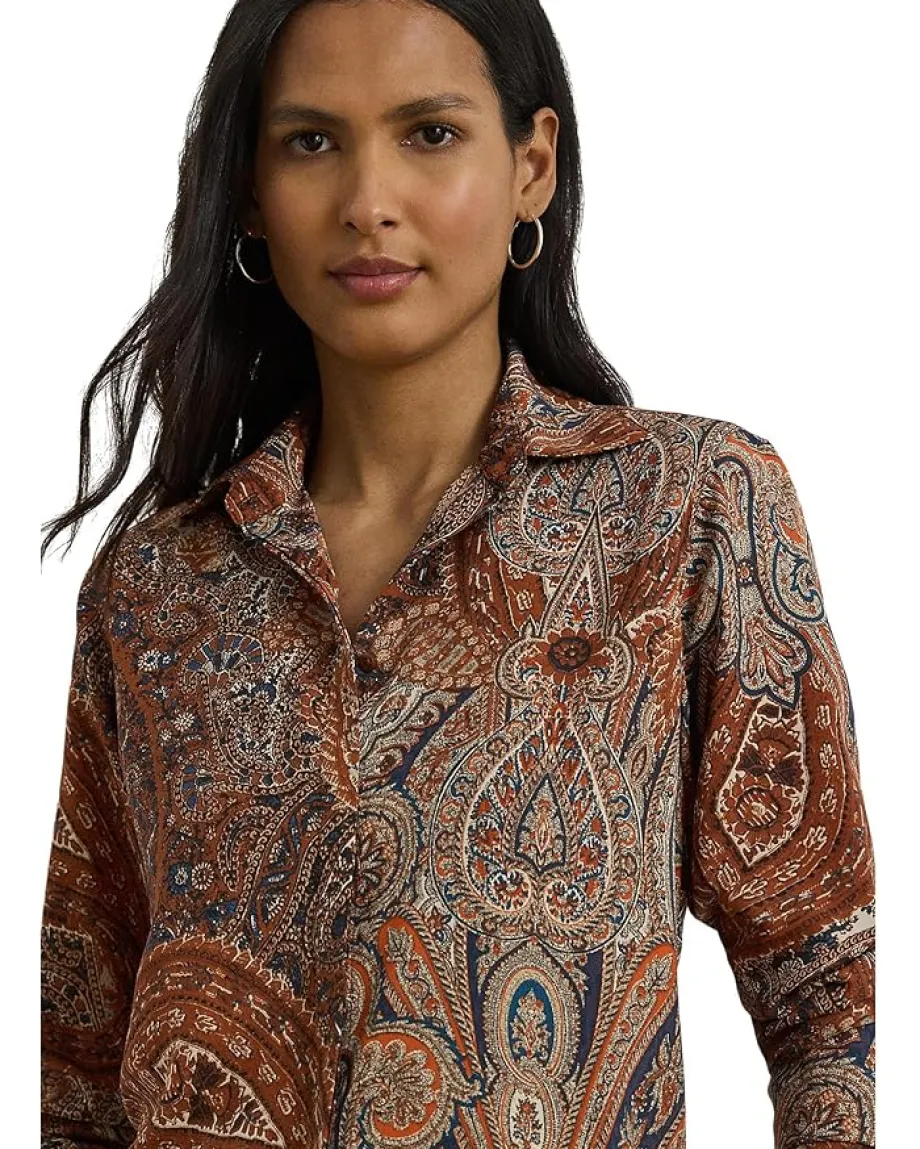 Women Lauren Ralph Lauren Classic Fit Paisley Crepe Shirt