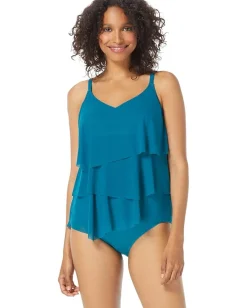 Women COCO REEF Classic Solid Bra Sized Tiered Mesh Tankini