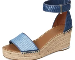 Franco Sarto Clemens Raffia Espadrille Wedge Heel Sandals Denim Blue Raffia Best