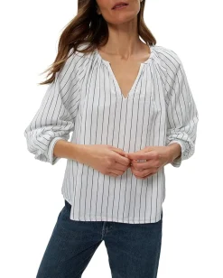 Michael Stars Cleo Notch Neck Top Navy Stripe New