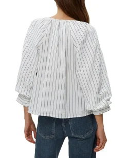 Michael Stars Cleo Notch Neck Top Navy Stripe New