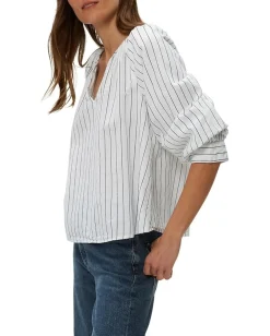 Michael Stars Cleo Notch Neck Top Navy Stripe New