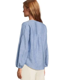 Tommy Bahama Coastalina Pintuck Peasant Top Buccaneer Blue