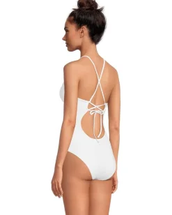 BECCA Colette Clare Crochet Flower Plunge One Piece White New