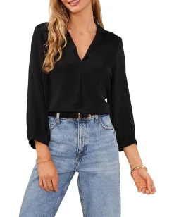 Vince Camuto Collared Long Sleeve Blouse With Shirtale Rich Black Online