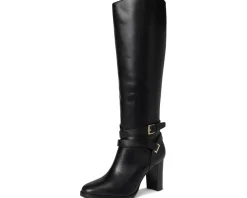 Lauren Ralph Lauren Collins Burnished Leather Tall Boots Heel Black Hot
