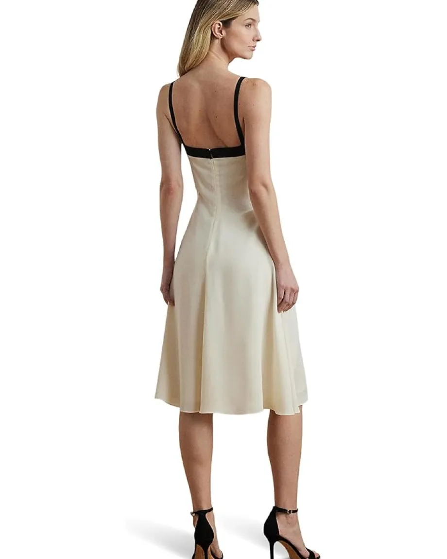 Lauren Ralph Lauren Color Blocked Georgette Sleeveless Dress Mascarpone Cream/Black Online