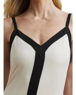 Lauren Ralph Lauren Color Blocked Georgette Sleeveless Dress Mascarpone Cream/Black Online