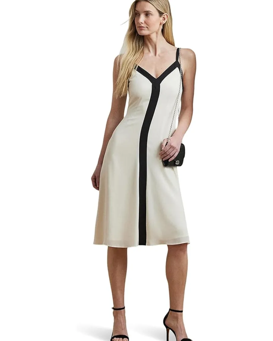 Lauren Ralph Lauren Color Blocked Georgette Sleeveless Dress Mascarpone Cream/Black Online