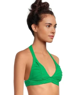 BECCA Color Code Mira Rouched Halter Top Emerald New