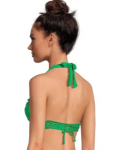 BECCA Color Code Mira Rouched Halter Top Emerald New