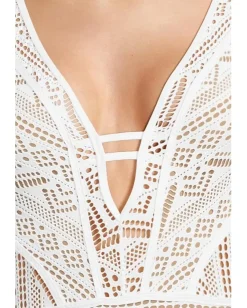BECCA Color Play Crochet Plunge One Piece White 1 Clearance