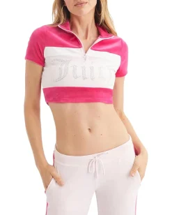 Women Juicy Couture Color-Block Mock Neck Zip-Up Tee