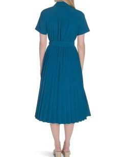 Calvin Klein Commuter Pleated Shirt Dress Cypress