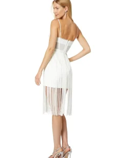 BCBGMAXAZRIA Corset Fringe Dress Off-White Hot