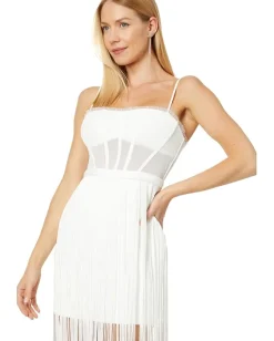 BCBGMAXAZRIA Corset Fringe Dress Off-White Hot