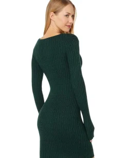 Women MONROW Cosmo Rib Sweaterdress w/ Crossover Neck