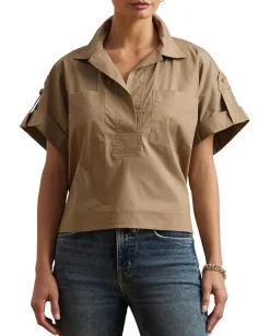 Women Lauren Ralph Lauren Cotton Blend Short Sleeve Camp Shirt