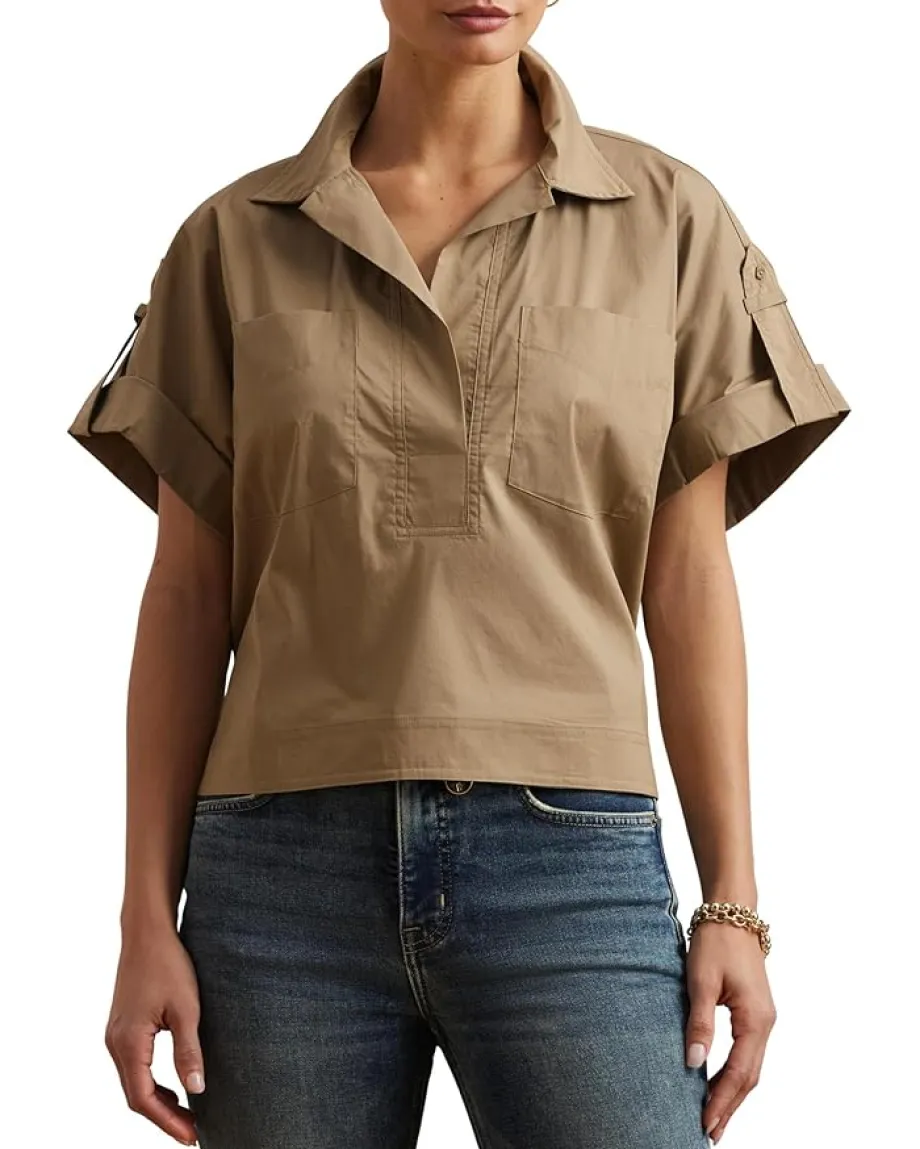 Women Lauren Ralph Lauren Cotton Blend Short Sleeve Camp Shirt