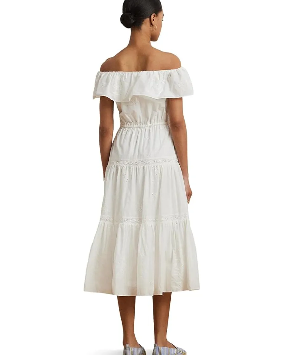 Women Lauren Ralph Lauren Cotton Off-the-shoulder Tiered Dress