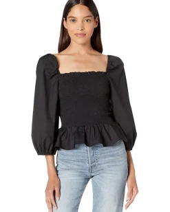 Women BCBGMAXAZRIA Cotton Puff Sleeve Smocked Bodice Top
