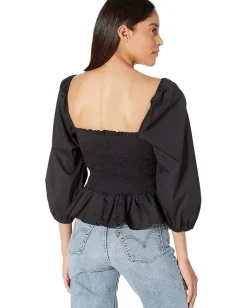 Women BCBGMAXAZRIA Cotton Puff Sleeve Smocked Bodice Top