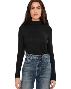 Madewell Coverstitch Turtleneck Drapey Rayon Rib Jet Black New
