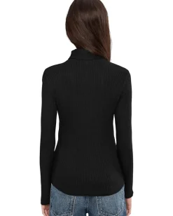Madewell Coverstitch Turtleneck Drapey Rayon Rib Jet Black New