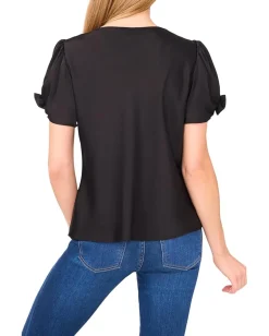 CeCe Cowl Neck Bubble Short Sleeve Top Rich Black New