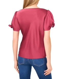 CeCe Cowl Neck Bubble Short Sleeve Top Fresh Berry Best