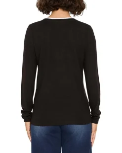 NIC+ZOE Cozy Jersey Double Layer Split Neck Tee Black Onyx Outlet