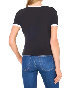 CeCe Crest Button Detail Baby Tee Rich Black