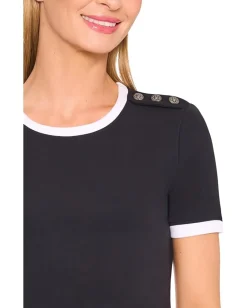 CeCe Crest Button Detail Baby Tee Rich Black