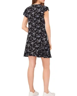 CeCe Crew Neck Double Ruffle Sleeve Dress Rich Black Discount