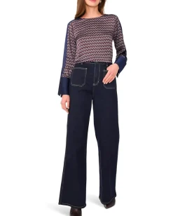 Vince Camuto Crew Neck Extended Shoulder Long Sleeve Blouse with Wide Cuff Classic Navy Hot