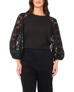 Women Vince Camuto Crew Neck Lace Sleeves Long Sleeve