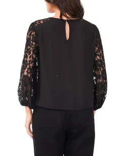 Women Vince Camuto Crew Neck Lace Sleeves Long Sleeve